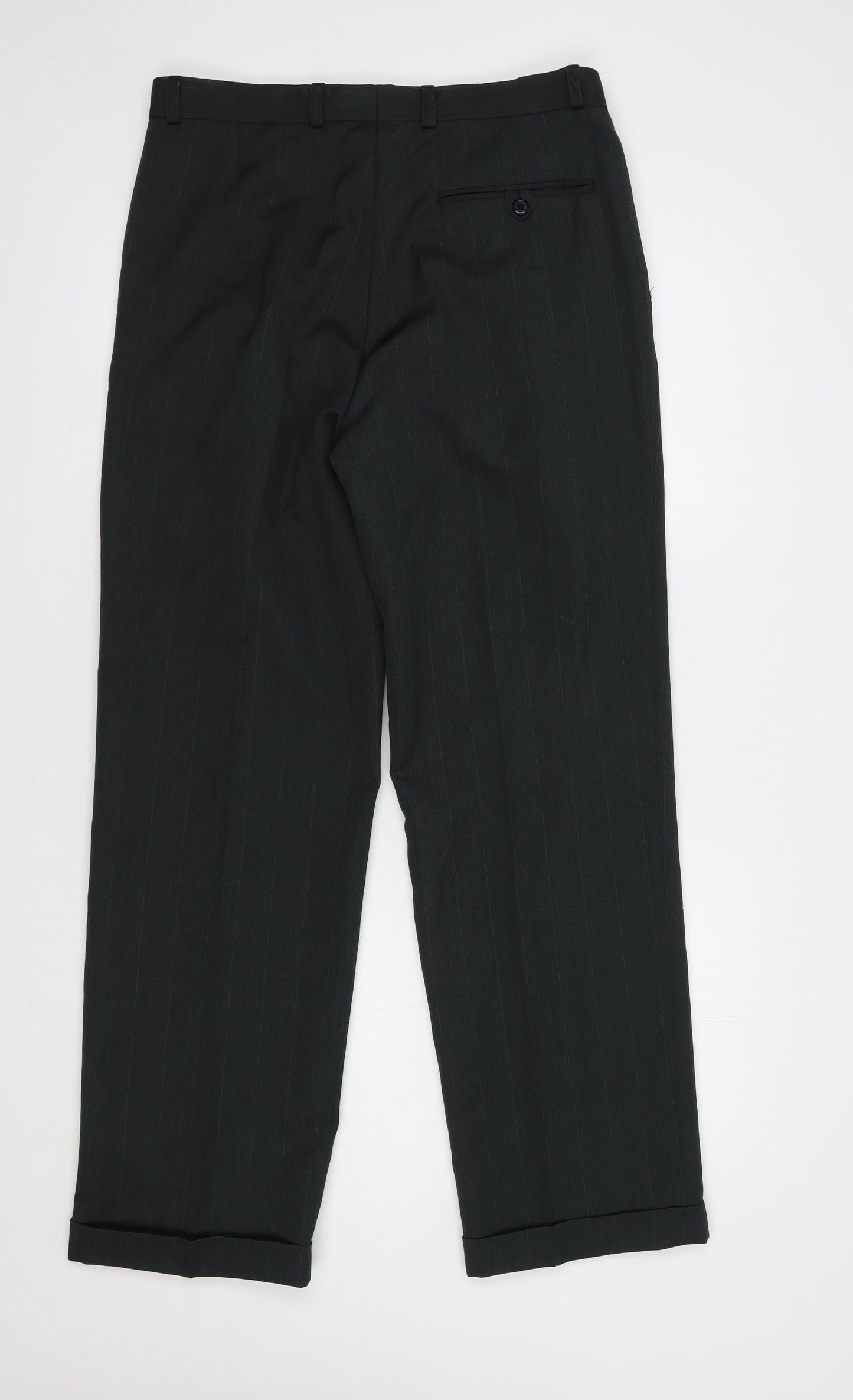 Preworn Mens Grey Striped Polyester Dress Pants Trousers Size 32 in L30 in Regular Button
