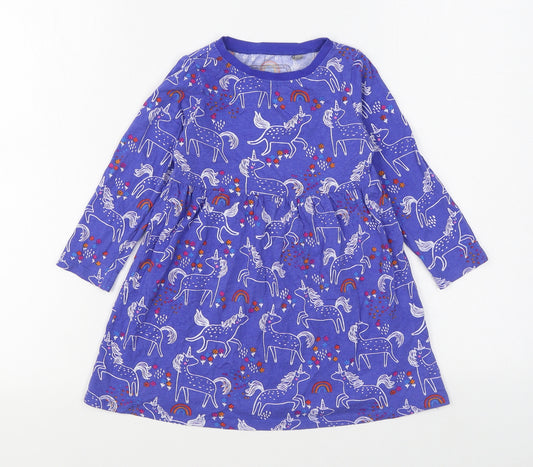 Blue Zoo Girls Blue Geometric 100% Cotton Skater Dress  Size 2-3 Years  Round Neck Pullover