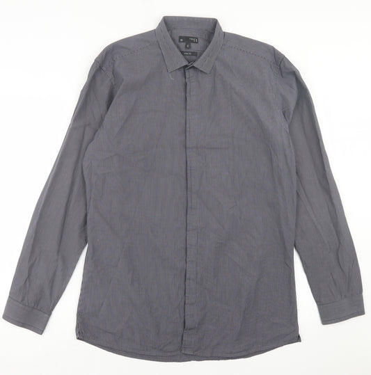 NEXT Mens Grey Striped Cotton  Dress Shirt Size 16 Collared Button