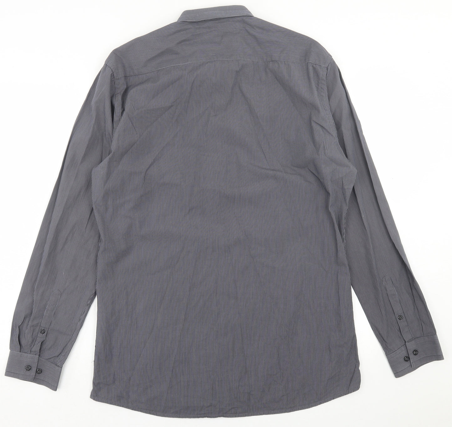 NEXT Mens Grey Striped Cotton  Dress Shirt Size 16 Collared Button