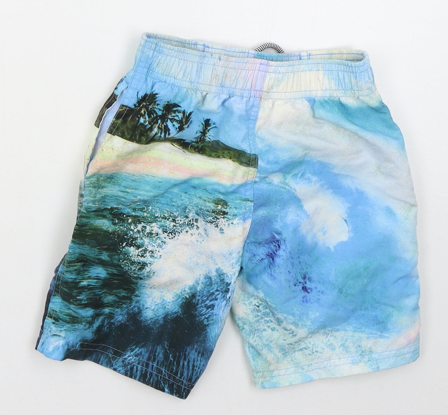 Marks and Spencer Boys Blue  Polyester Bermuda Shorts Size 3-4 Years  Regular Drawstring - T-Rex Swim Shorts