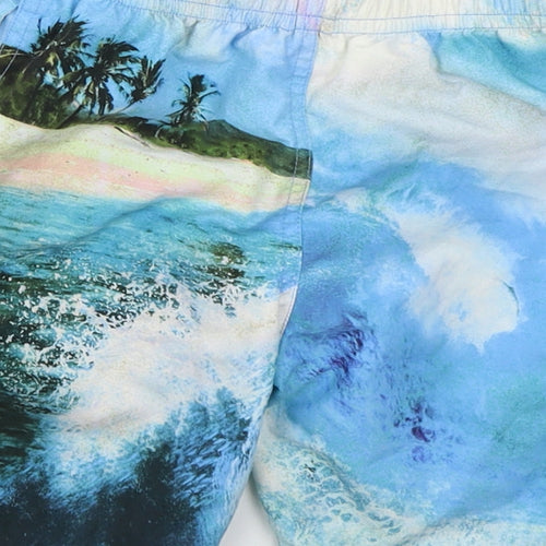 Marks and Spencer Boys Blue  Polyester Bermuda Shorts Size 3-4 Years  Regular Drawstring - T-Rex Swim Shorts