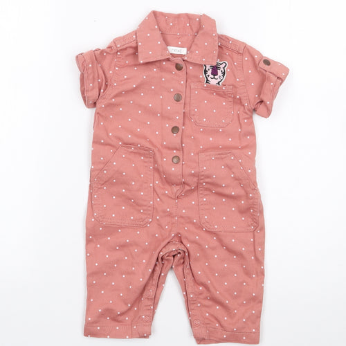 NEXT Girls Pink Polka Dot 100% Cotton Coverall One-Piece Size 3-6 Months  Snap