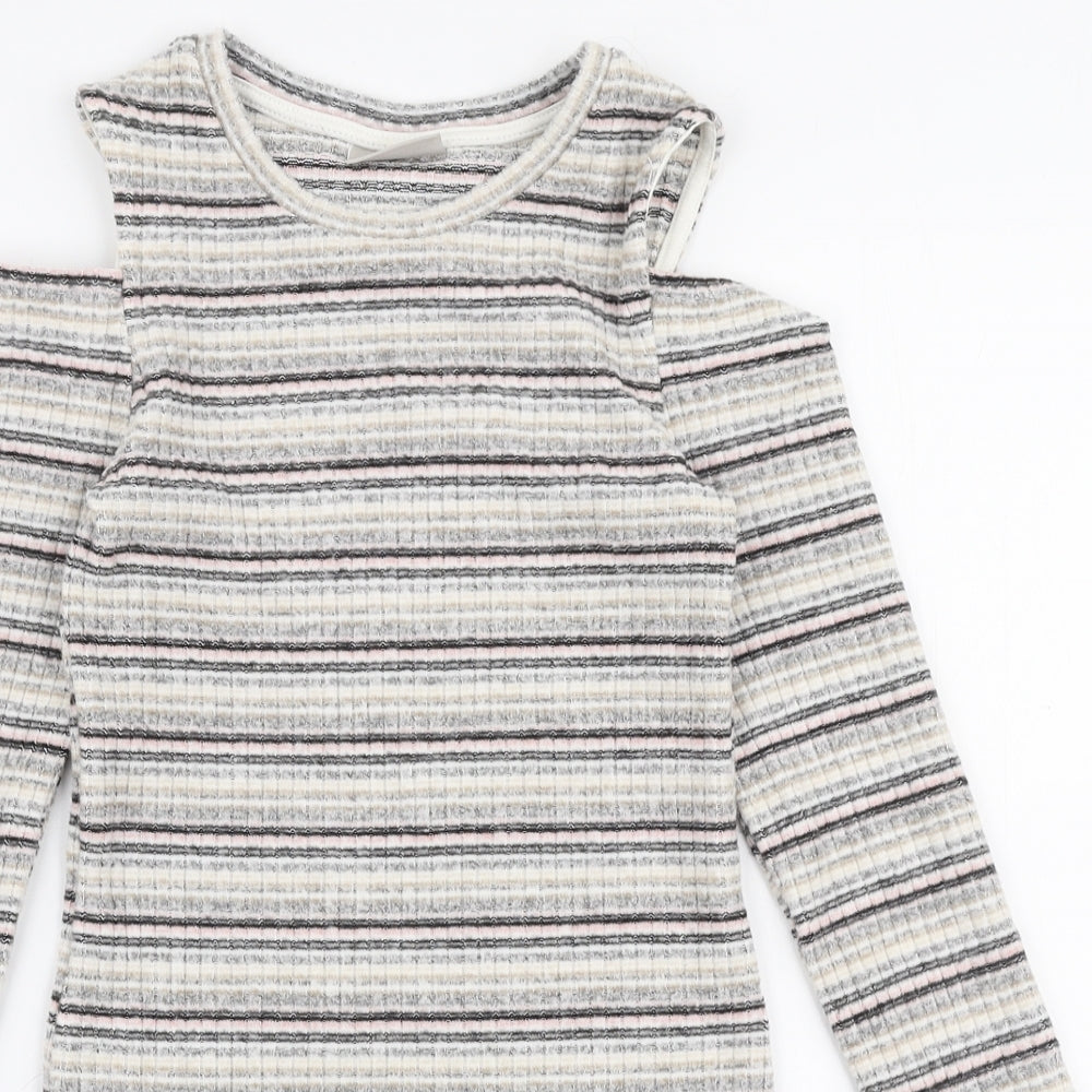 Matalan Girls Multicoloured Striped Viscose Jumper Dress  Size 9 Years  Round Neck Pullover - Cold shoulder