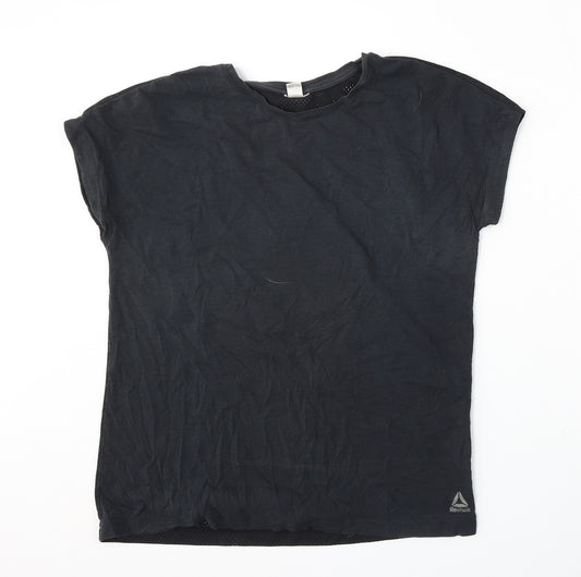 Reebok Womens Black  Polyester Basic T-Shirt Size M Round Neck