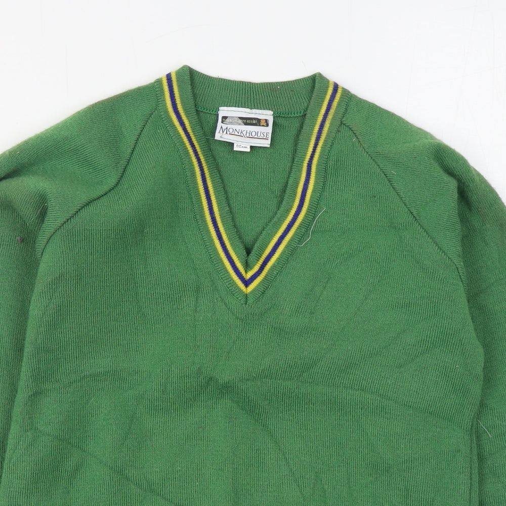 Monk House Boys Green V-Neck  Acrylic Pullover Jumper Size 9-10 Years  Pullover