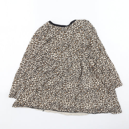 George  Girls Brown Animal Print Cotton Fit & Flare  Size 5-6 Years  Round Neck