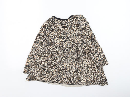 George  Girls Brown Animal Print Cotton Fit & Flare  Size 5-6 Years  Round Neck