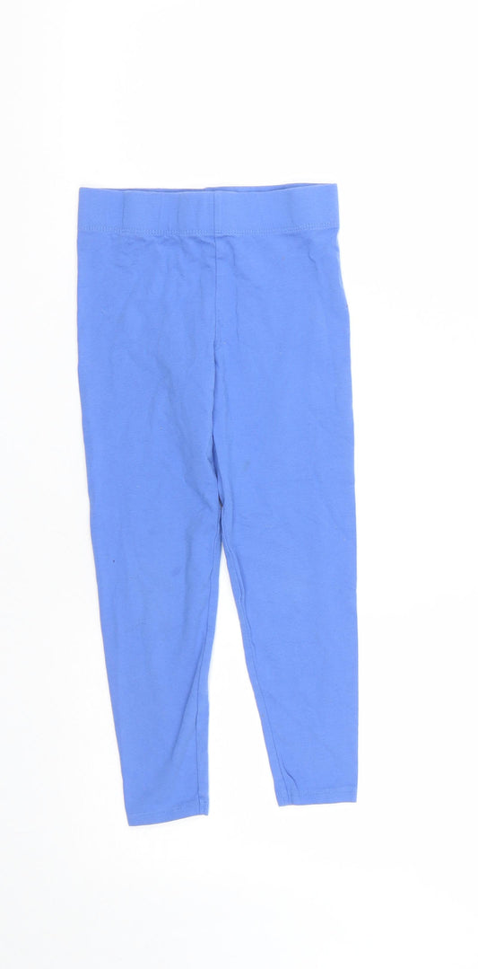 Marks and Spencer Girls Blue  Cotton Cropped Trousers Size 6-7 Years  Regular