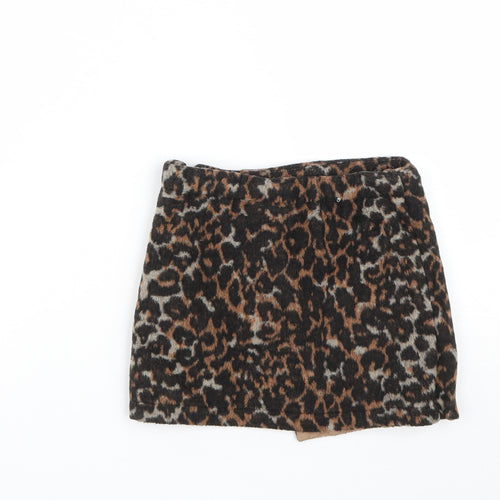 NEXT Girls Brown Animal Print Polyester Wrap Skirt Size 6 Years  Regular Zip
