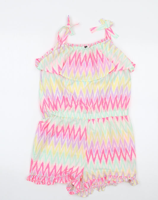 Pep&Co Girls Multicoloured Geometric Polyester Playsuit One-Piece Size 12-13 Years  Pullover