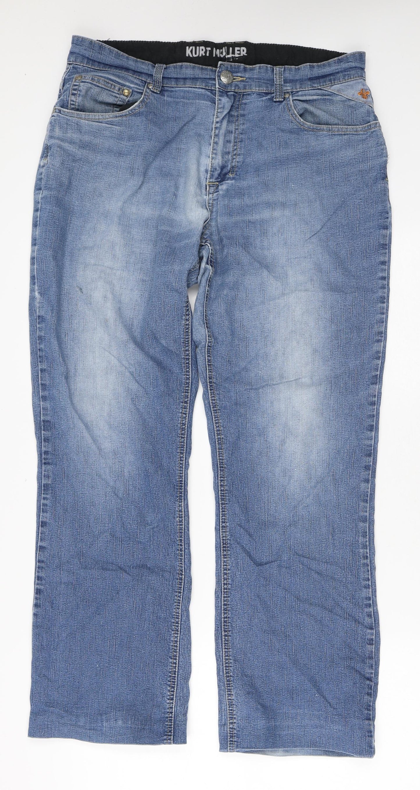 Kurt Muller Mens Blue  Cotton Straight Jeans Size M L28 in Regular