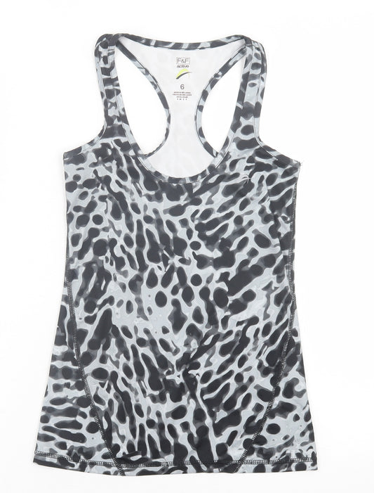 F&F Womens Grey Animal Print Polyester Basic Tank Size 6 Scoop Neck Pullover