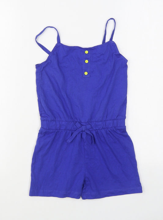 Blue Zoo Girls Blue  100% Cotton Playsuit One-Piece Size 7-8 Years  Button