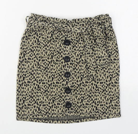 Primark Girls Black Animal Print Polyester Straight & Pencil Skirt Size 9-10 Years  Regular Tie