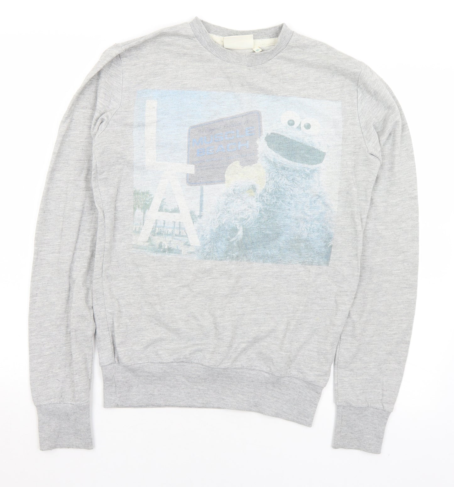 Sesame Street Mens Grey  Polyester Pullover Sweatshirt Size XS   - Cookie Monster