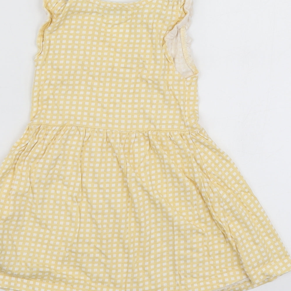 Primark Girls Yellow Check Cotton Skater Dress  Size 3-4 Years  Round Neck