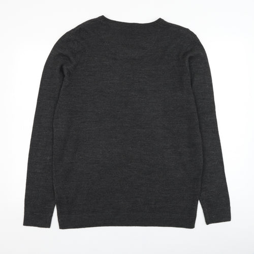 Kensington Mens Grey V-Neck  Acrylic Pullover Jumper Size L