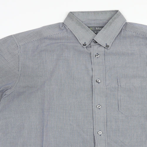 Marks and Spencer Mens Blue Check Polyester  Dress Shirt Size M Collared Button