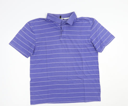 Dunnes Stores Mens Purple Striped Cotton  Polo Size M Collared Button