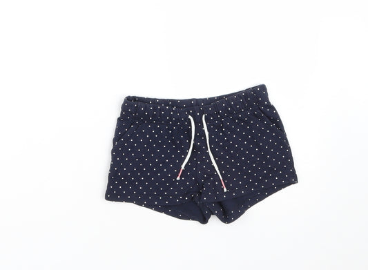 H&M Girls Blue Polka Dot Cotton Sweat Shorts Size 3-4 Years  Regular Drawstring