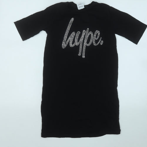 Hype Girls Black  Cotton T-Shirt Dress  Size 9 Years  Round Neck