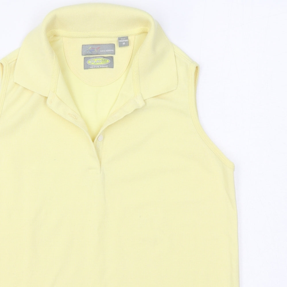 Greg Norman Mens Yellow  100% Cotton  Polo Size M Collared Pullover