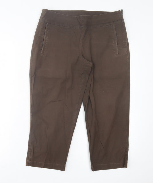 Calvin Klein Womens Brown  Cotton Cropped Trousers Size 10 L21 in Regular Zip