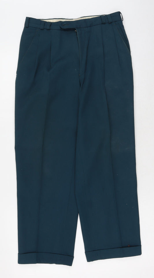 REMUS Mens Green  Polyester Trousers  Size 34 in L28 in Regular