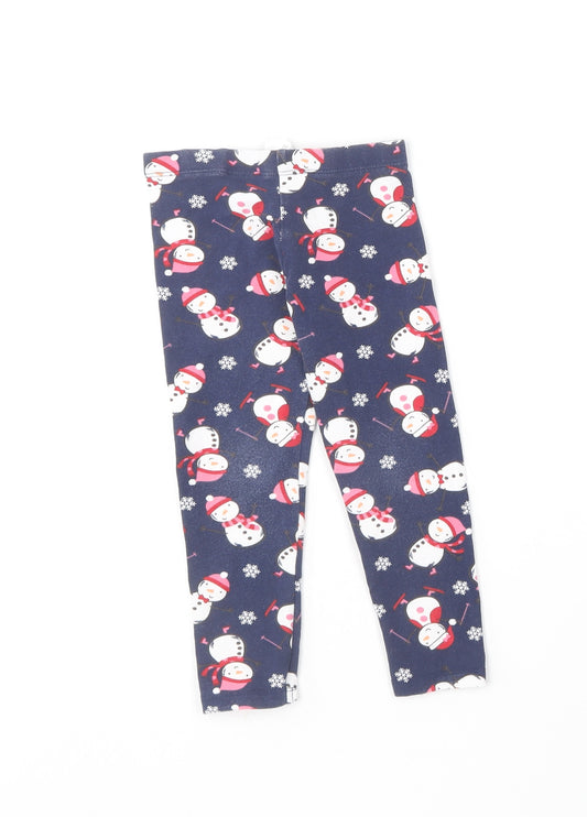 F&F Girls Multicoloured Geometric Cotton Jogger Trousers Size 2-3 Years  Regular  - Snowman