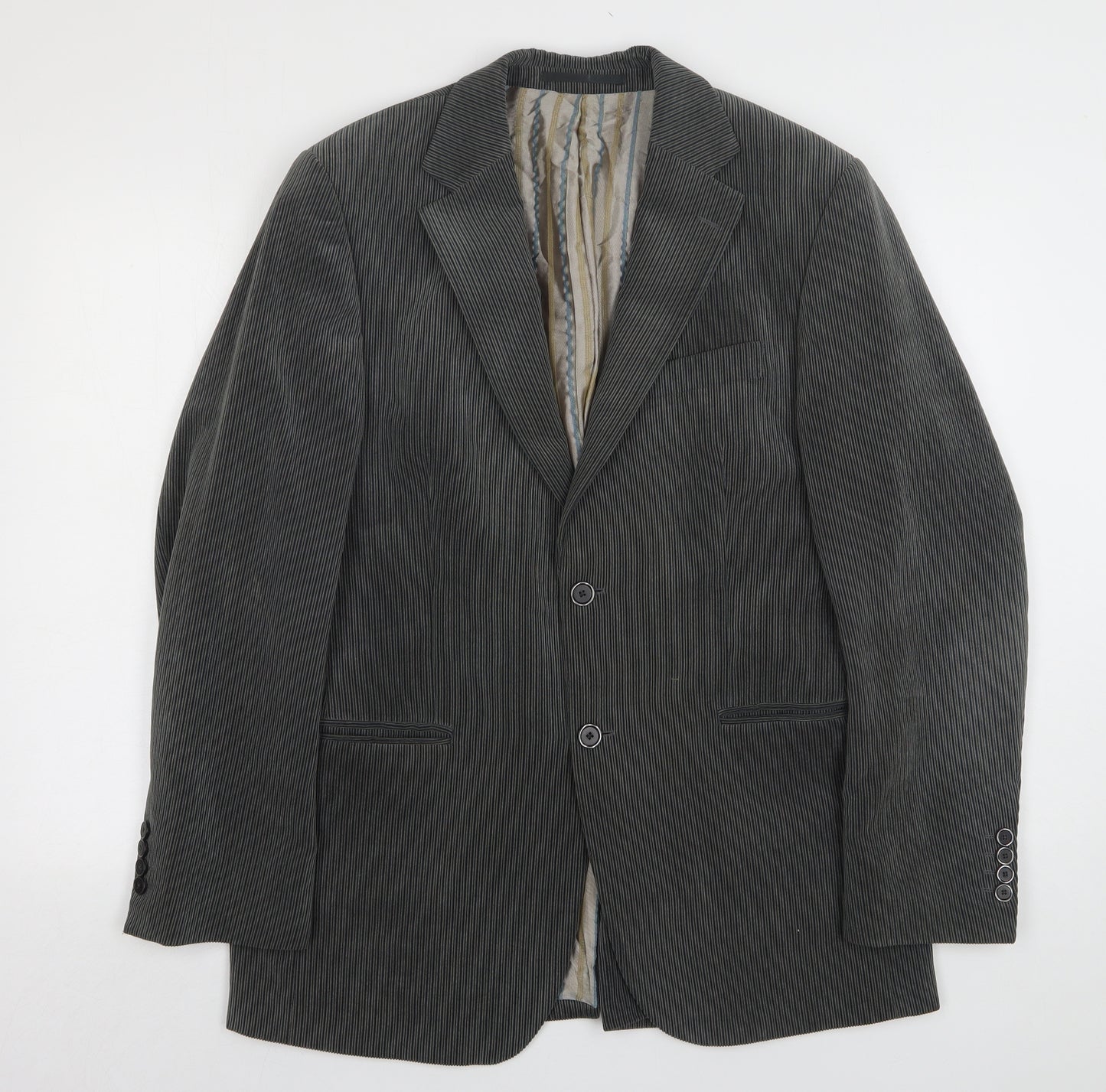 Douglas Mens Grey Striped Polyester Jacket Suit Jacket Size 40