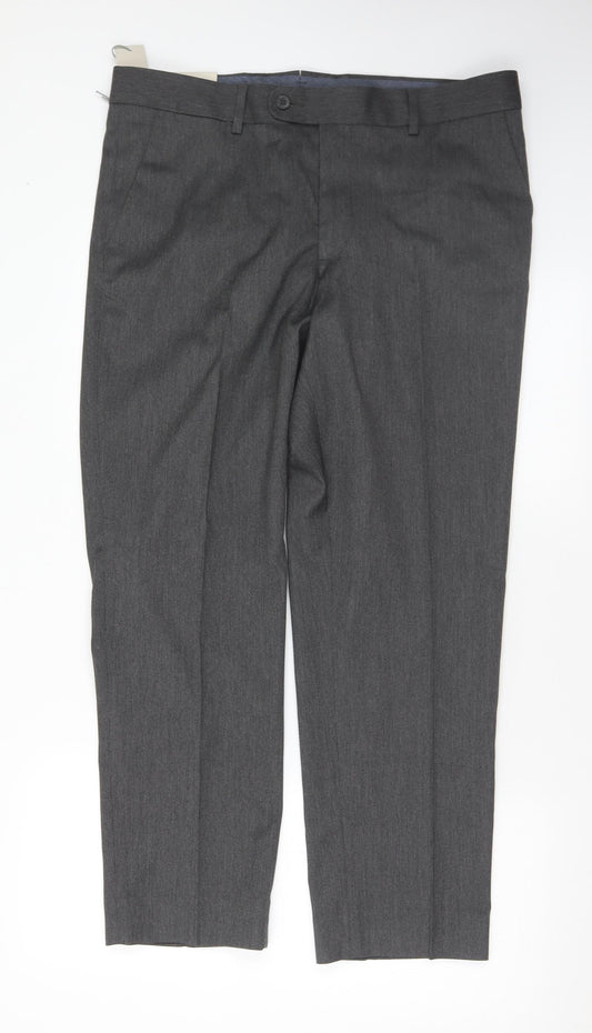 Debenhams Mens Grey  Polyester Trousers  Size 36 in L29 in Slim Button