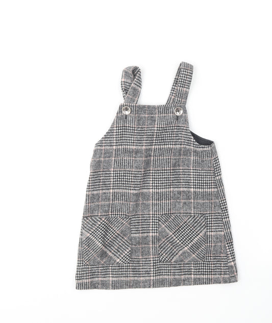 F&F Girls Multicoloured Plaid Polyester Pinafore/Dungaree Dress  Size 4-5 Years  Square Neck