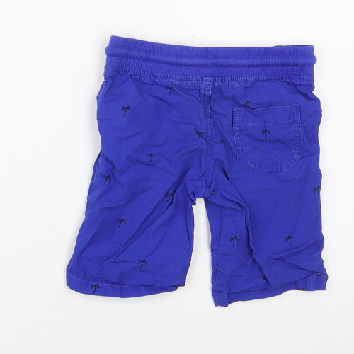 Marks and Spencer Boys Blue  Cotton Cropped Trousers Size 2-3 Years  Regular Drawstring - Palm Tree Print