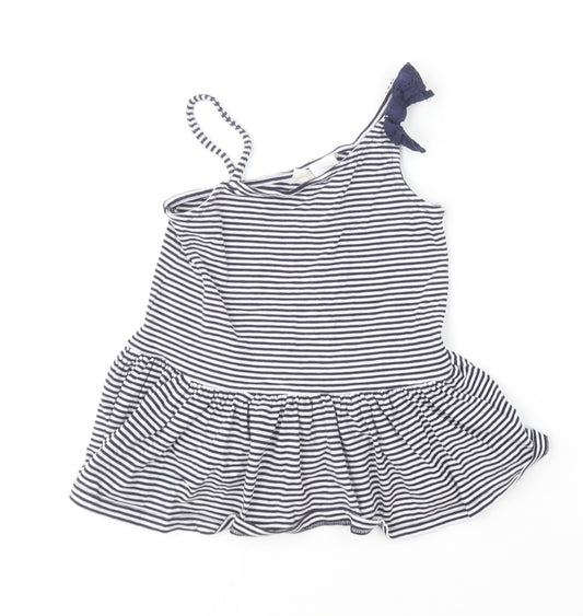 Dylan & Abby Girls Blue Striped Cotton Skater Dress  Size 5-6 Years  Round Neck
