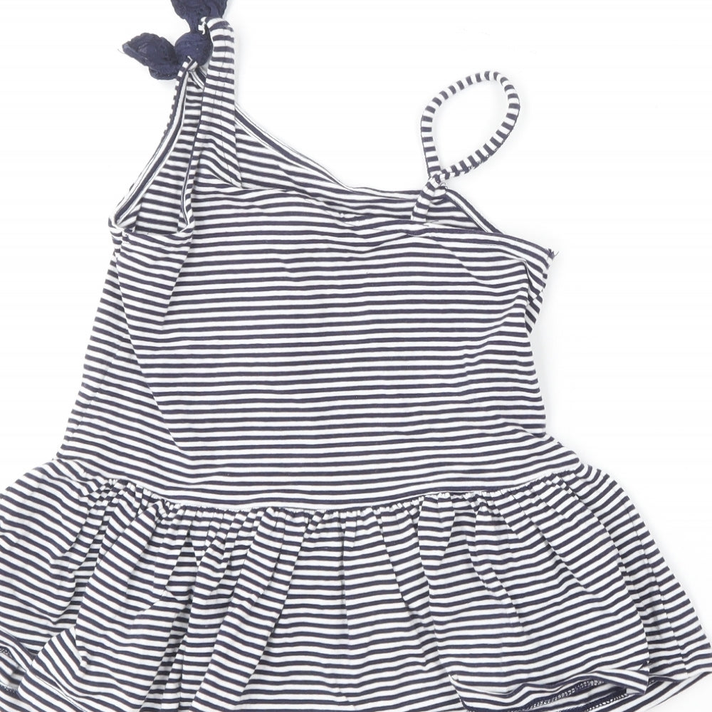 Dylan & Abby Girls Blue Striped Cotton Skater Dress  Size 5-6 Years  Round Neck
