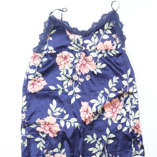 Preworn Womens Blue Floral Polyester Cami Nightshirt Size 10