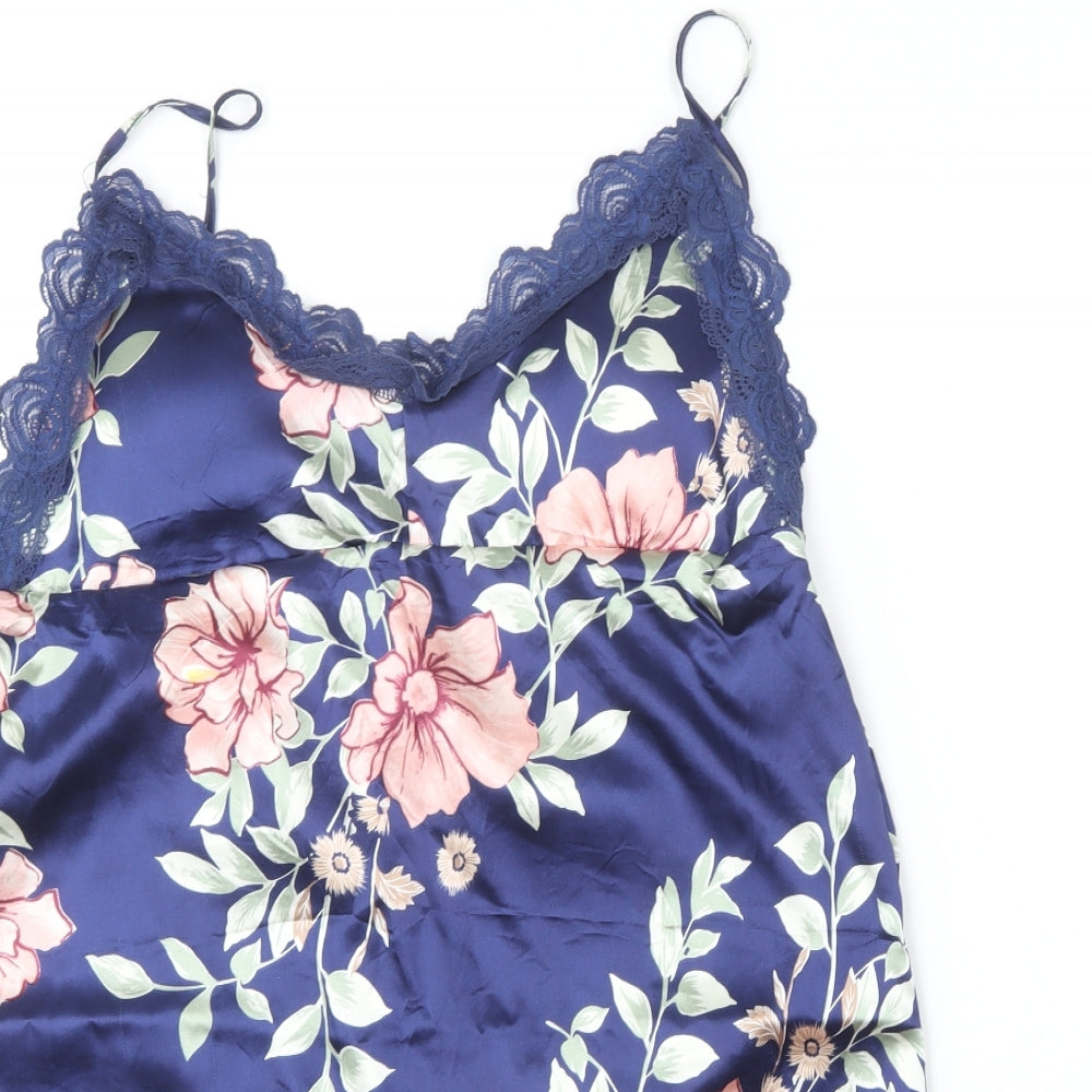 Preworn Womens Blue Floral Polyester Cami Nightshirt Size 10