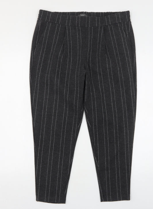ICHI Womens Grey Striped Polyester Capri Leggings Size L L25 in