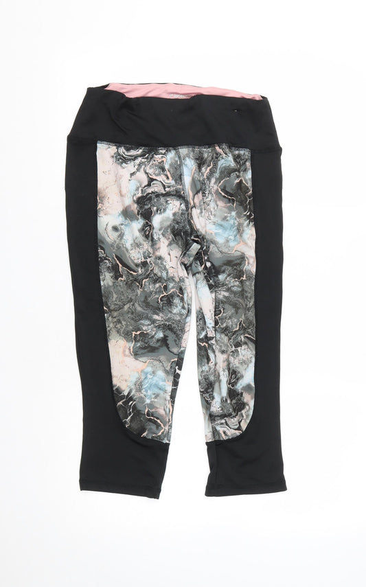 Primark Womens Black Geometric Polyester Cropped Leggings Size S L20 in Regular  - Size 10-12