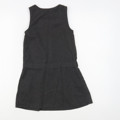 F&F Girls Grey  Polyester Pinafore/Dungaree Dress  Size 5-6 Years  Round Neck Zip - Schoolwear