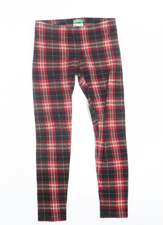 United Colors of Benetton Girls Red Plaid Polyester Capri Trousers Size 8-9 Years  Regular Pullover