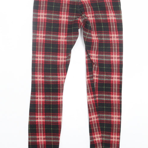 United Colors of Benetton Girls Red Plaid Polyester Capri Trousers Size 8-9 Years  Regular Pullover