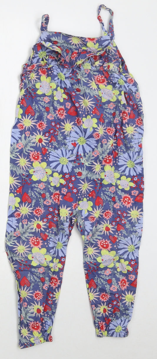 H&M Girls Blue Floral Cotton Jumpsuit One-Piece Size 3 Years  Button