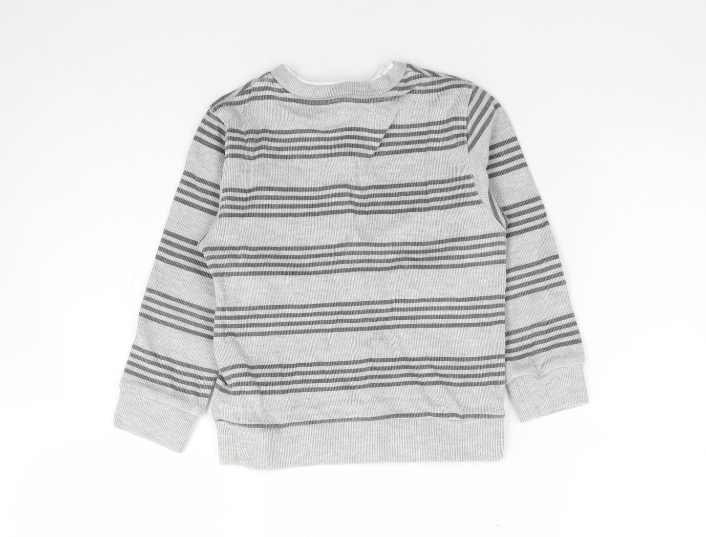 Dunnes Boys Grey Round Neck Striped Cotton Pullover Jumper Size 5 Years  Pullover