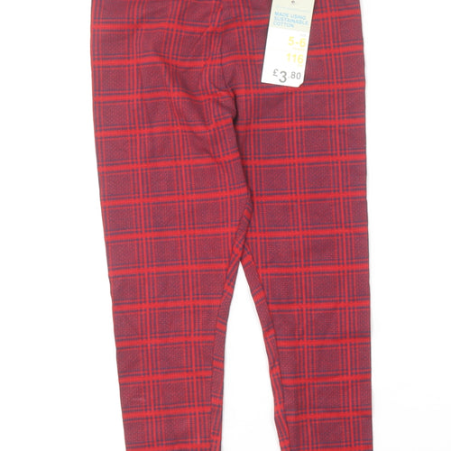 Primark Girls Red Plaid Cotton Jogger Trousers Size 5-6 Years  Regular