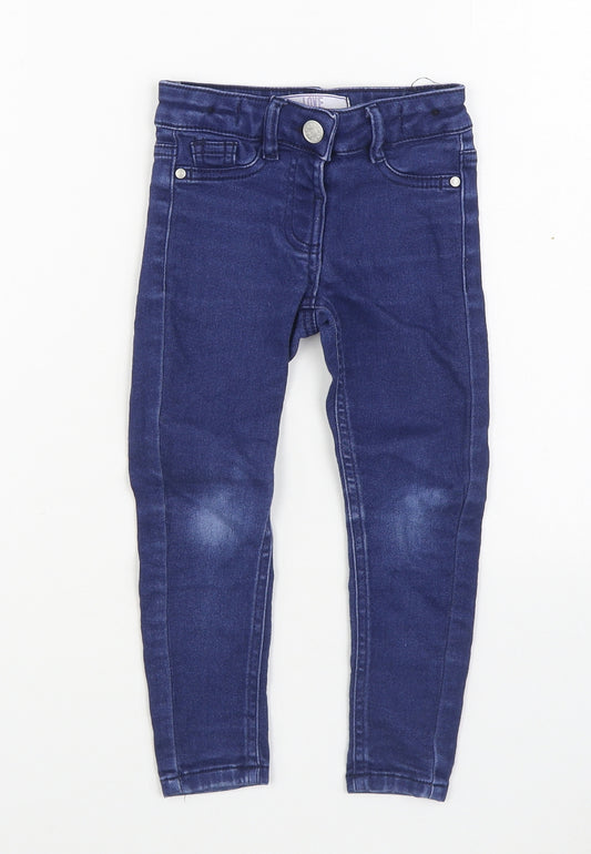 Dunnes Stores Girls Blue  Cotton Straight Jeans Size 4 Years  Regular Zip
