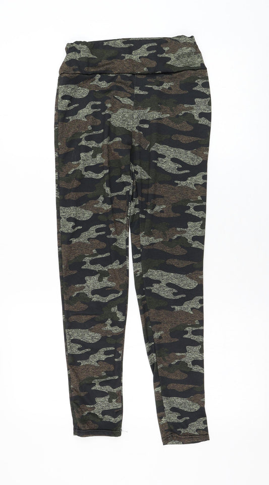 Preworn Girls Green Camouflage Polyester Jogger Trousers Size S L27 in Regular Pullover