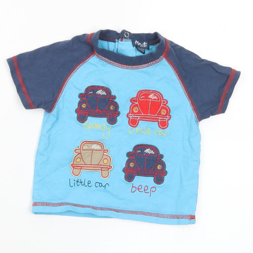 Minoti Boys Blue  Cotton Basic T-Shirt Size 6-9 Months Crew Neck  - 6-12 Months. Cars