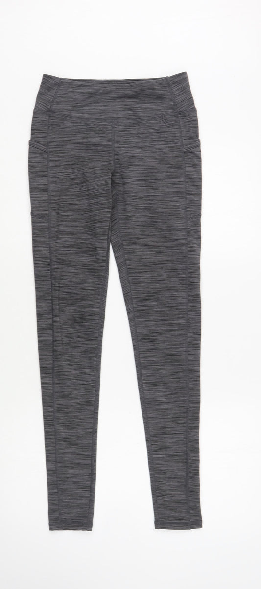 Preworn Womens Grey Striped Polyester Compression Leggings Size XS L29 in Regular